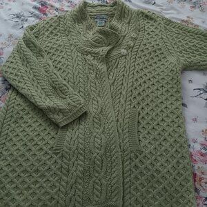 Aran Crafts 100% wool peacoat style sweater, high neck crossover closure XXL